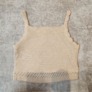 House of Harlow 1960 Beige Knit Lined Crochet Knit Crop Camisole